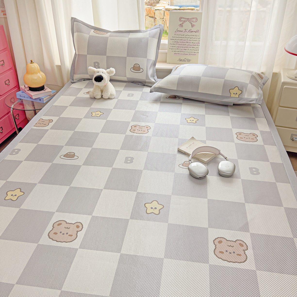 91家纺网 家纺一手货源 找家纺 川悦生活 2026新款时尚数码印花冰藤席 凉夏奶熊