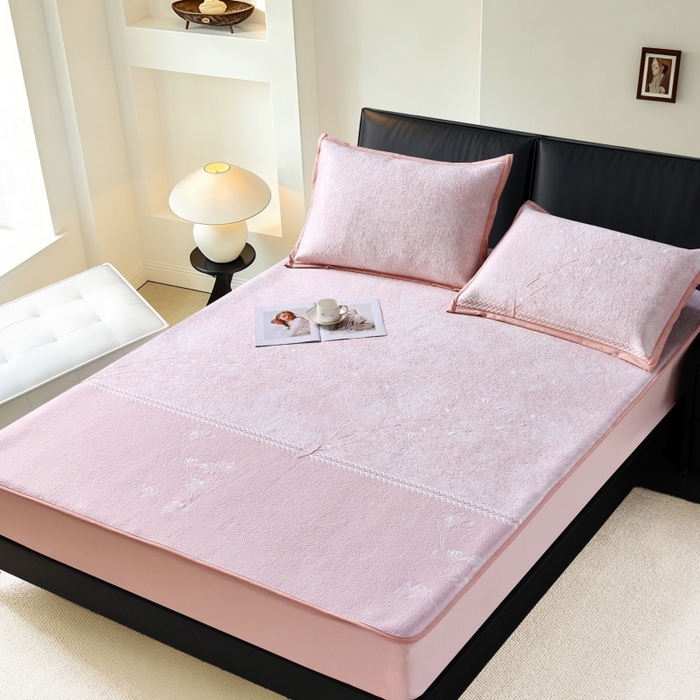 雅诗帛 2026新款提花PE凉感冰丝席三件套 木兰-床笠粉