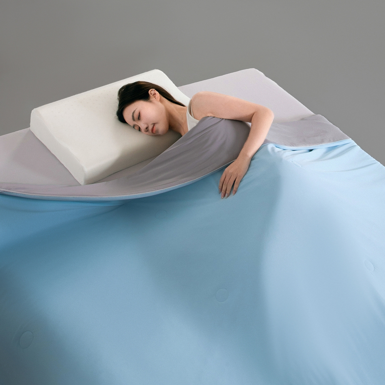 寐眠 2026新款凉感纯色双拼夏被夏凉被空调被-风格一 云屿冰蓝