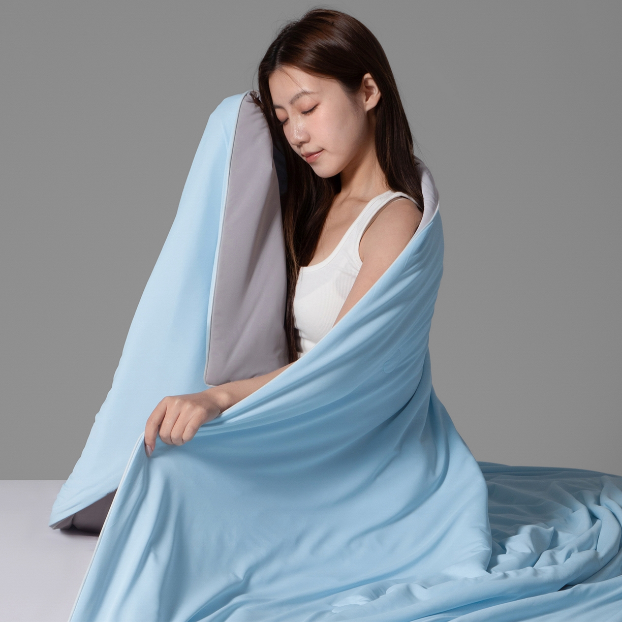 91家纺网 家纺一手货源 找家纺 寐眠 2026新款凉感纯色双拼夏被夏凉被空调被-风格一 云屿冰蓝