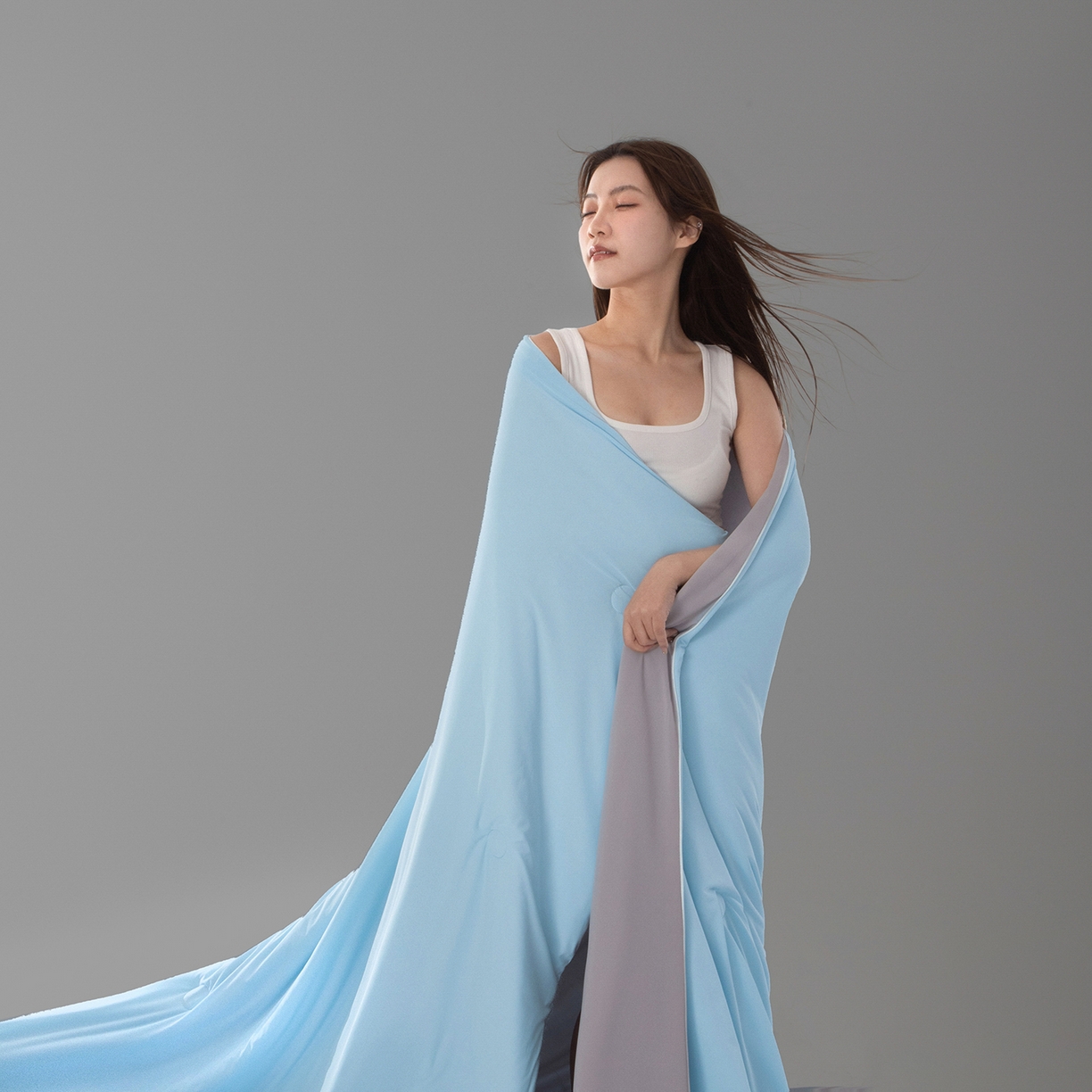 91家纺网 家纺一手货源 找家纺 寐眠 2026新款凉感纯色双拼夏被夏凉被空调被-风格一 云屿冰蓝