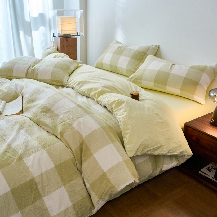 春皖家纺 2026春夏新款全棉纯棉水洗棉四件套 素雅-芳绿