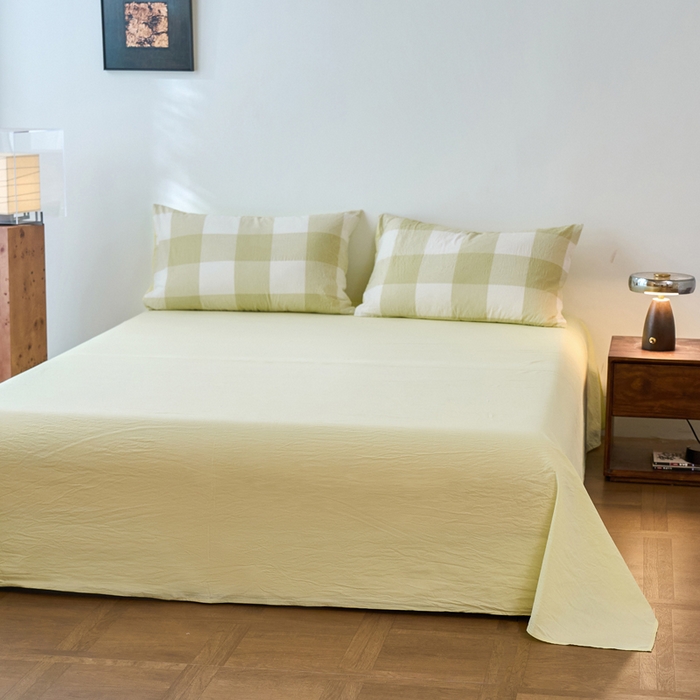 91家纺网 家纺一手货源 找家纺 春皖家纺 2026春夏新款全棉纯棉水洗棉四件套 素雅-芳绿