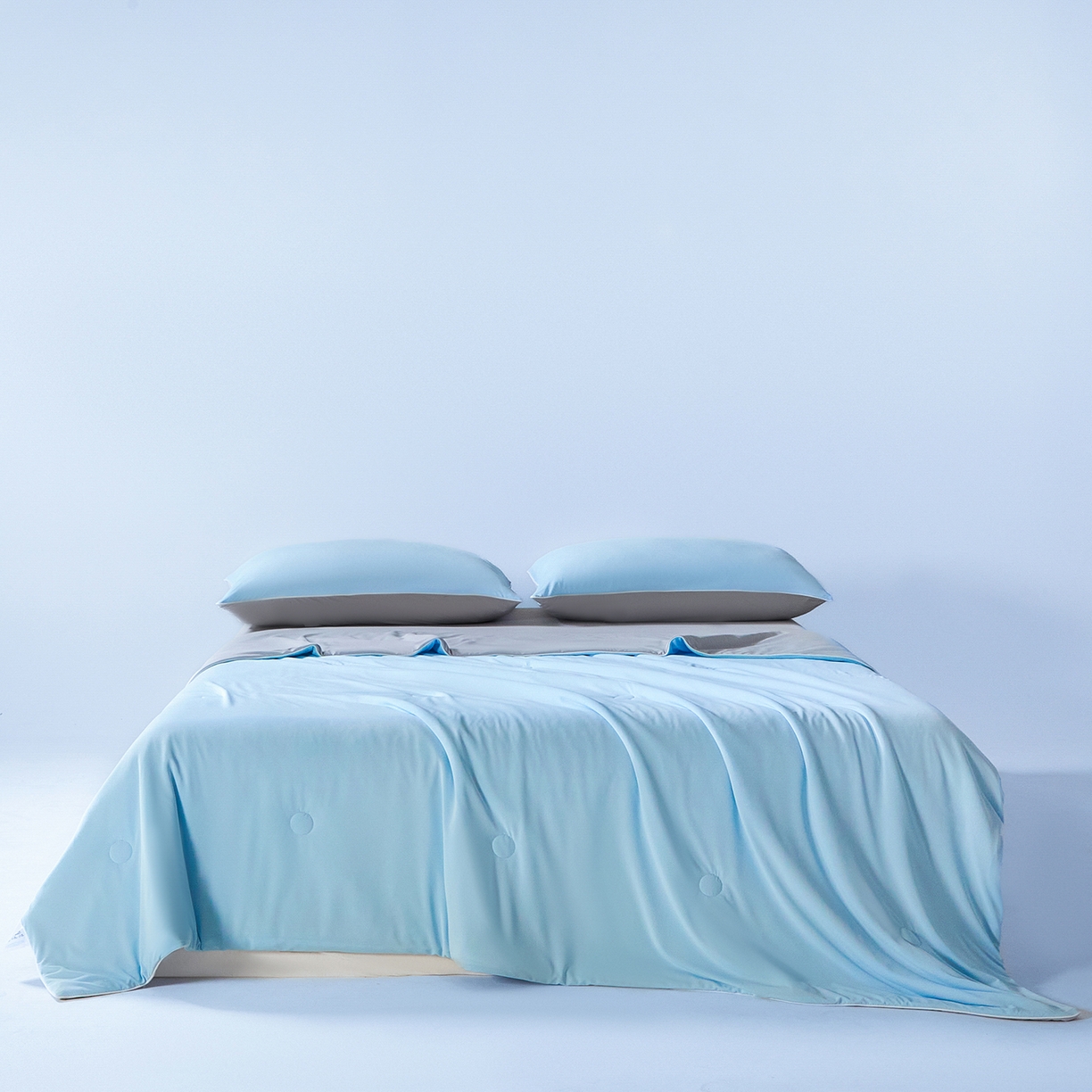 91家纺网 家纺一手货源 找家纺 寐眠 2026新款凉感纯色双拼夏被夏凉被空调被-风格一 云屿冰蓝