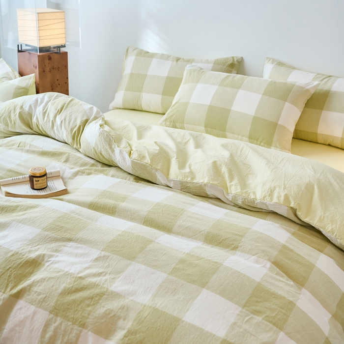 91家纺网 家纺一手货源 找家纺 春皖家纺 2026春夏新款全棉纯棉水洗棉四件套 素雅-芳绿