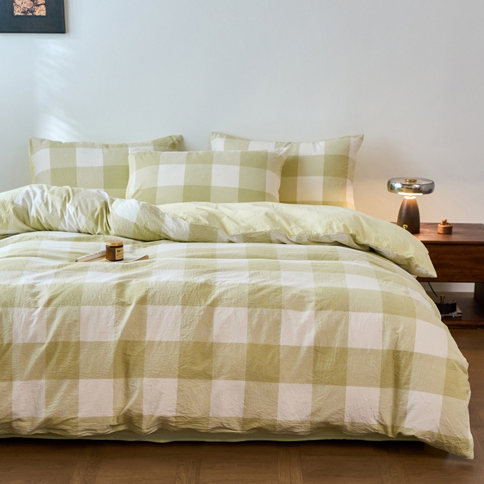 91家纺网 家纺一手货源 找家纺 春皖家纺 2026春夏新款全棉纯棉水洗棉四件套 素雅-芳绿