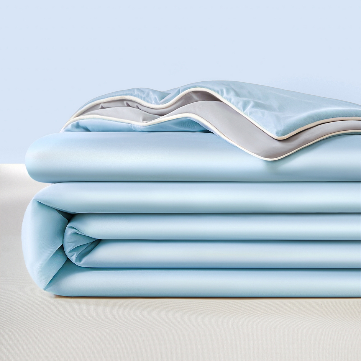 91家纺网 家纺一手货源 找家纺 寐眠 2026新款凉感纯色双拼夏被夏凉被空调被-风格一 云屿冰蓝