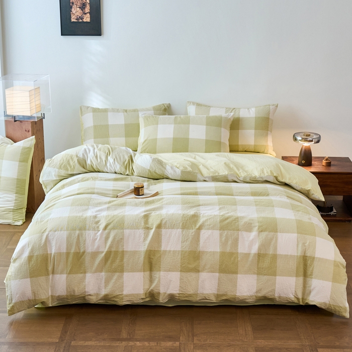 91家纺网 家纺一手货源 找家纺 春皖家纺 2026春夏新款全棉纯棉水洗棉四件套 素雅-芳绿