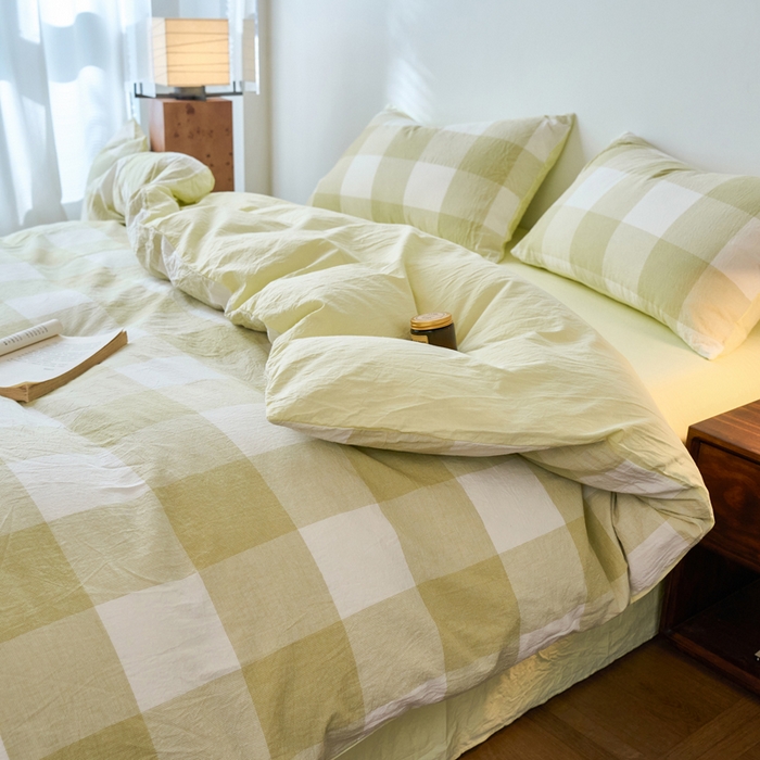 91家纺网 家纺一手货源 找家纺 春皖家纺 2026春夏新款全棉纯棉水洗棉四件套 素雅-芳绿