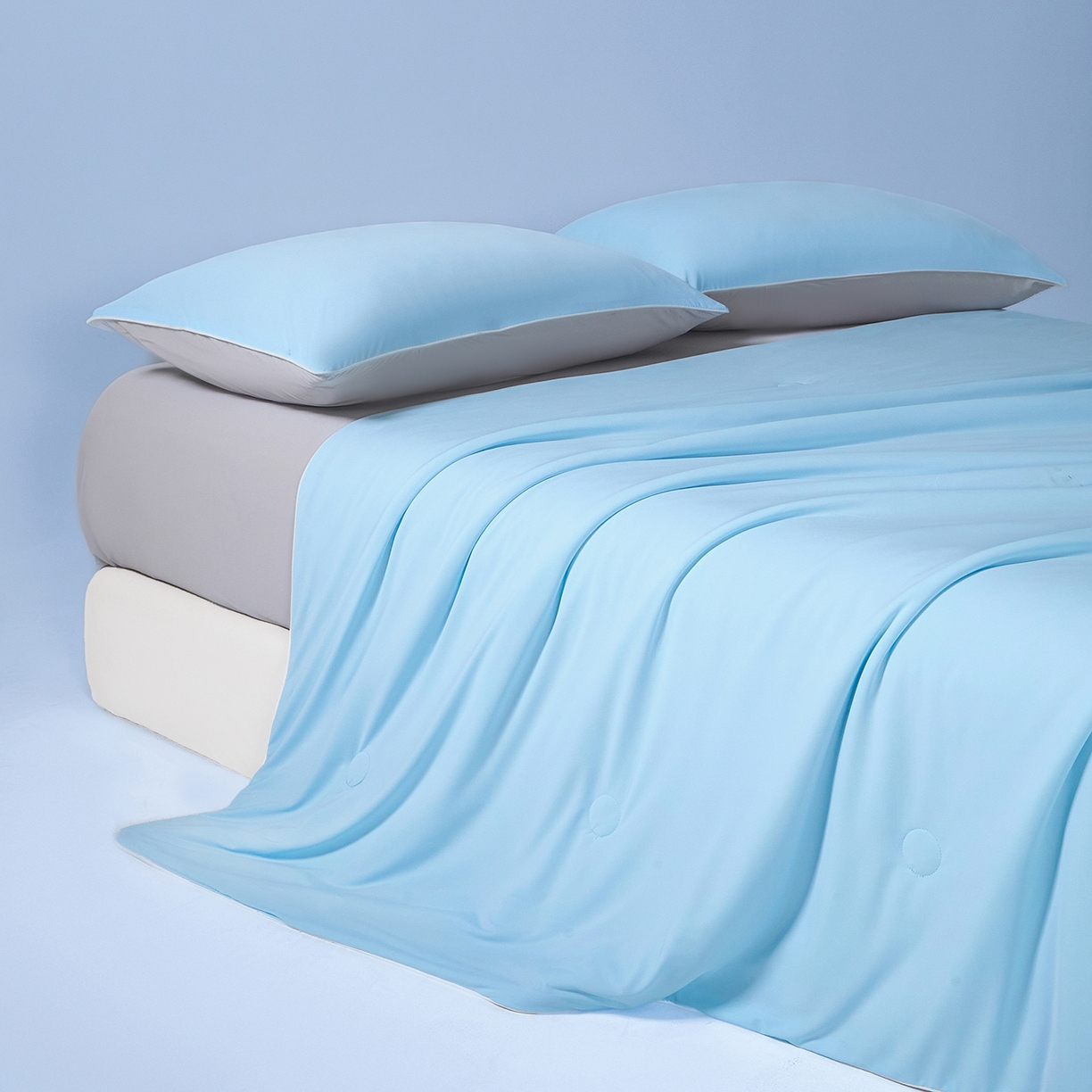 91家纺网 家纺一手货源 找家纺 寐眠 2026新款凉感纯色双拼夏被夏凉被空调被-风格一 云屿冰蓝