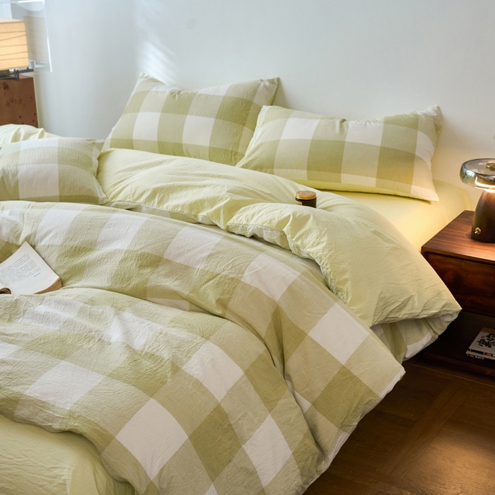 91家纺网 家纺一手货源 找家纺 春皖家纺 2026春夏新款全棉纯棉水洗棉四件套 素雅-芳绿