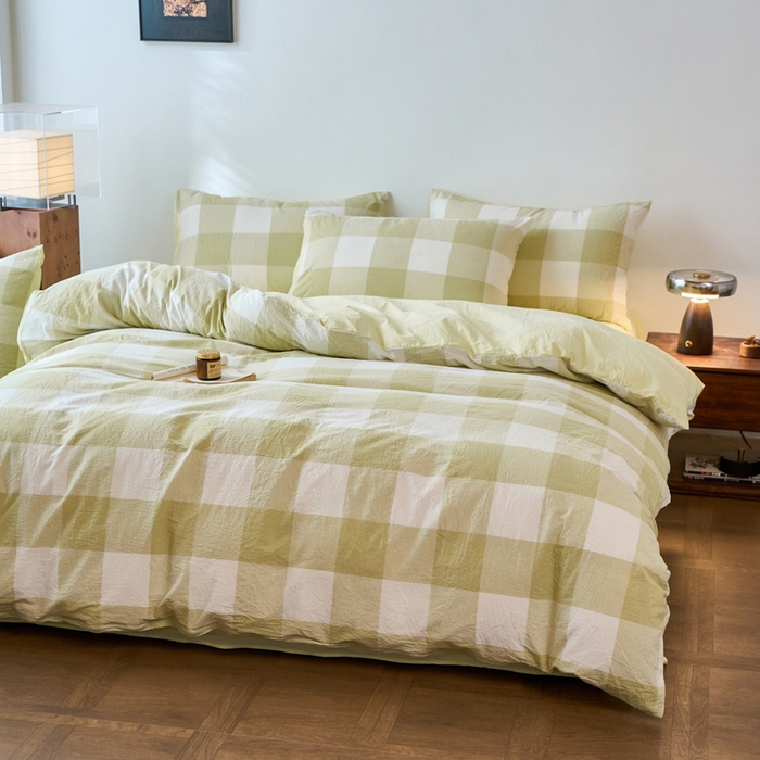 91家纺网 家纺一手货源 找家纺 春皖家纺 2026春夏新款全棉纯棉水洗棉四件套 素雅-芳绿