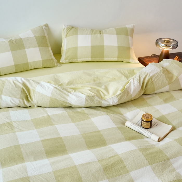 91家纺网 家纺一手货源 找家纺 春皖家纺 2026春夏新款全棉纯棉水洗棉四件套 素雅-芳绿