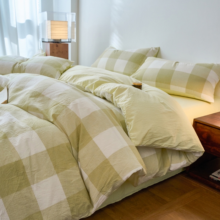 91家纺网 家纺一手货源 找家纺 春皖家纺 2026春夏新款全棉纯棉水洗棉四件套 素雅-芳绿