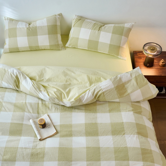 91家纺网 家纺一手货源 找家纺 春皖家纺 2026春夏新款全棉纯棉水洗棉四件套 素雅-芳绿