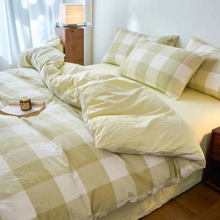 91家纺网 家纺一手货源 找家纺 春皖家纺 2026春夏新款全棉纯棉水洗棉四件套 素雅-芳绿