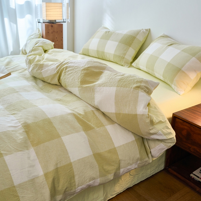 91家纺网 家纺一手货源 找家纺 春皖家纺 2026春夏新款全棉纯棉水洗棉四件套 素雅-芳绿