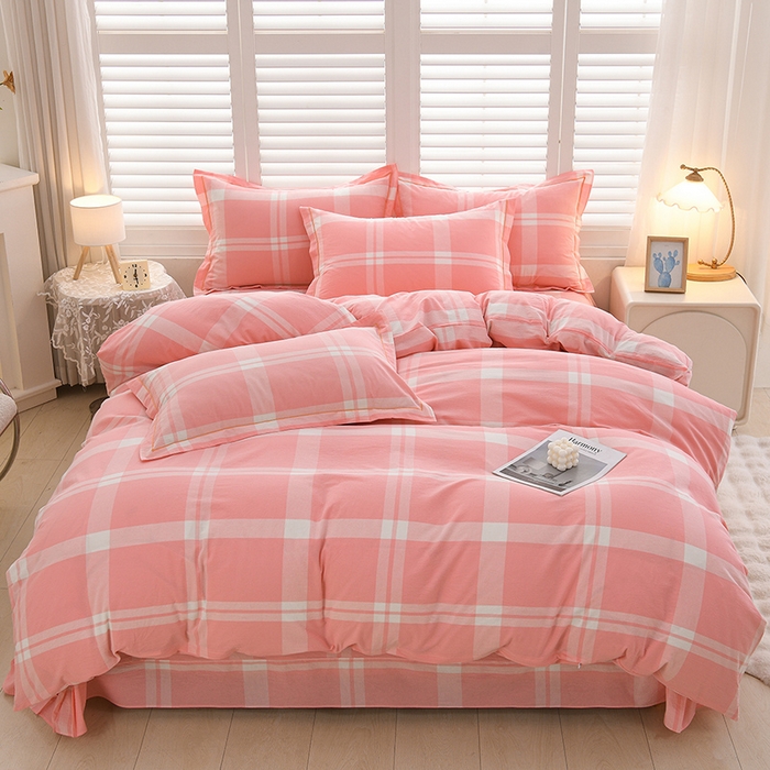 91家纺网 家纺一手货源 找家纺 润淳家居 2025新款A类全棉水洗棉四件套三件套多伦多 粉