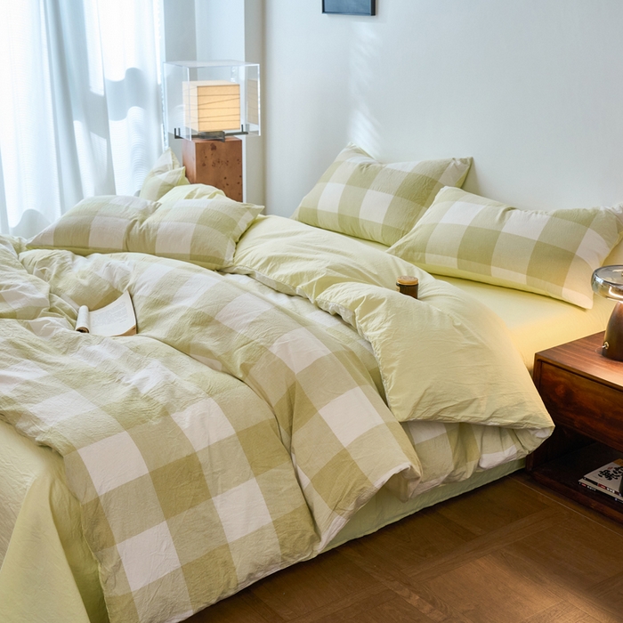 91家纺网 家纺一手货源 找家纺 春皖家纺 2026春夏新款全棉纯棉水洗棉四件套 素雅-芳绿