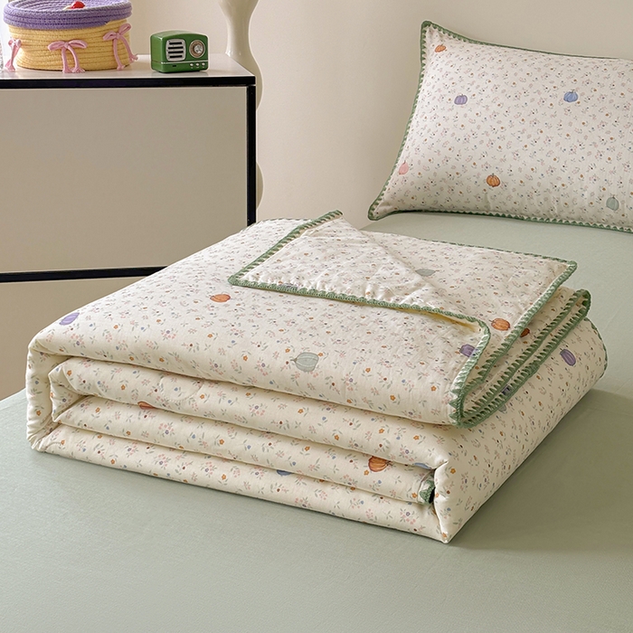 爱她美家纺 2026新款A类全棉有氧双层纱大豆夏被夏凉被空调被四件套 旺旺南瓜