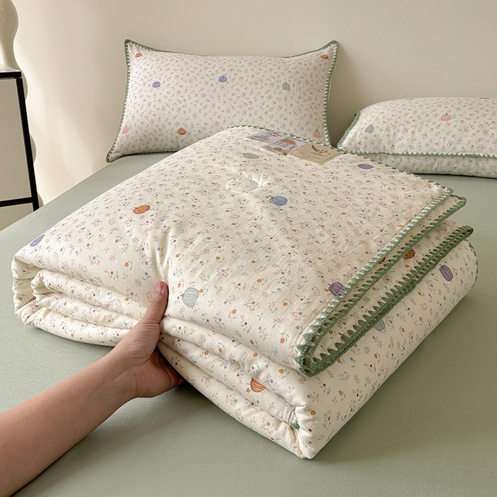 91家纺网 家纺一手货源 找家纺 爱她美家纺 2026新款A类全棉有氧双层纱大豆夏被夏凉被空调被四件套 旺旺南瓜