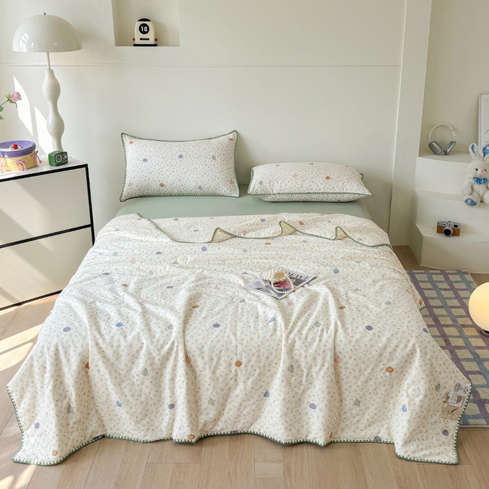 91家纺网 家纺一手货源 找家纺 爱她美家纺 2026新款A类全棉有氧双层纱大豆夏被夏凉被空调被四件套 旺旺南瓜