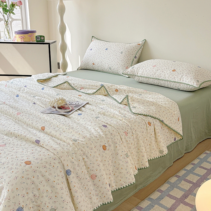 91家纺网 家纺一手货源 找家纺 爱她美家纺 2026新款A类全棉有氧双层纱大豆夏被夏凉被空调被四件套 旺旺南瓜