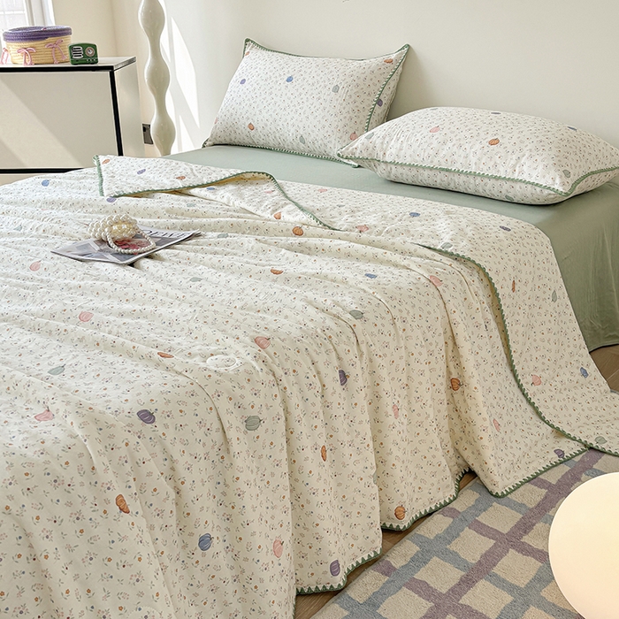 91家纺网 家纺一手货源 找家纺 爱她美家纺 2026新款A类全棉有氧双层纱大豆夏被夏凉被空调被四件套 旺旺南瓜