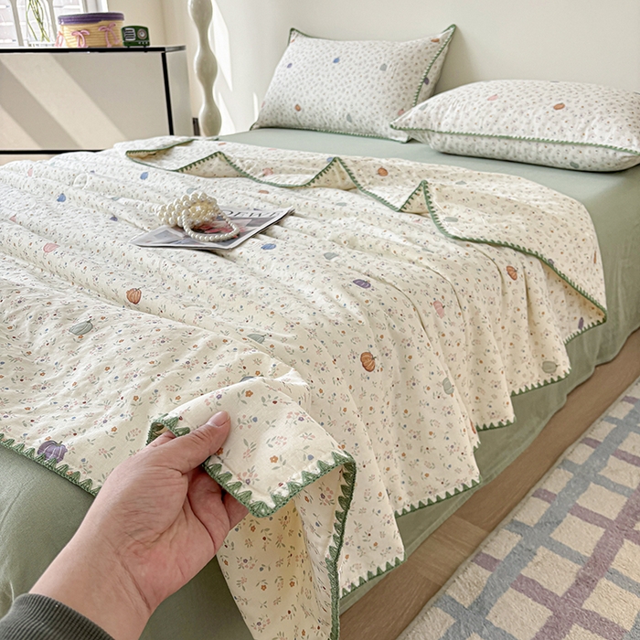 91家纺网 家纺一手货源 找家纺 爱她美家纺 2026新款A类全棉有氧双层纱大豆夏被夏凉被空调被四件套 旺旺南瓜