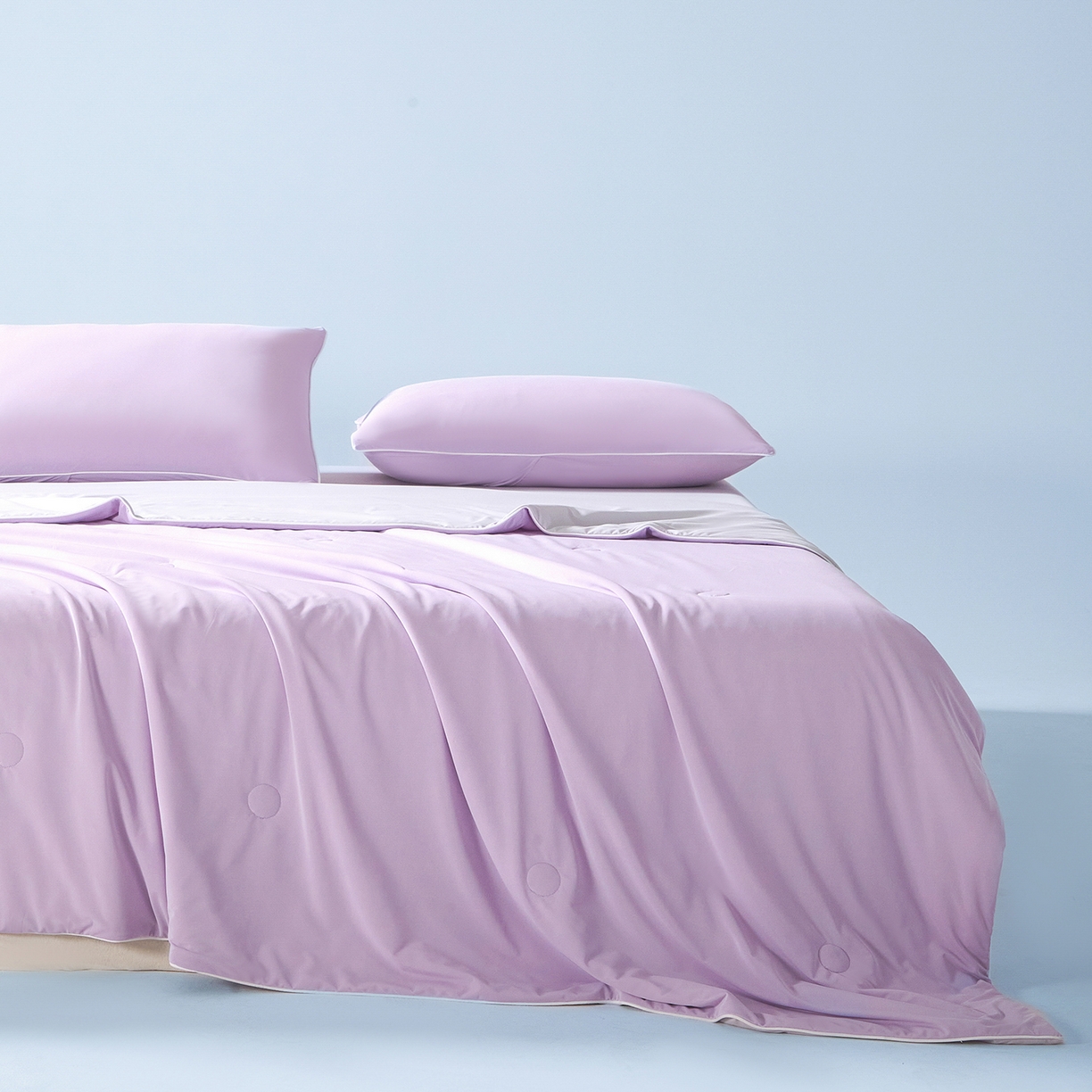 91家纺网 家纺一手货源 找家纺 寐眠 2026新款凉感纯色双拼夏被夏凉被空调被-风格一 紫芋冰絮