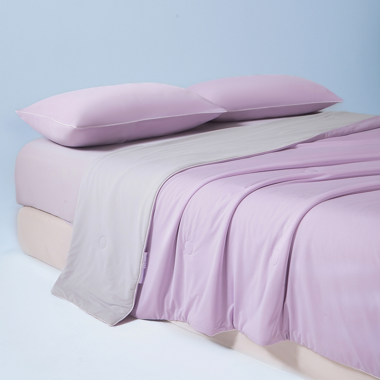 91家纺网 家纺一手货源 找家纺 寐眠 2026新款凉感纯色双拼夏被夏凉被空调被-风格一 紫芋冰絮