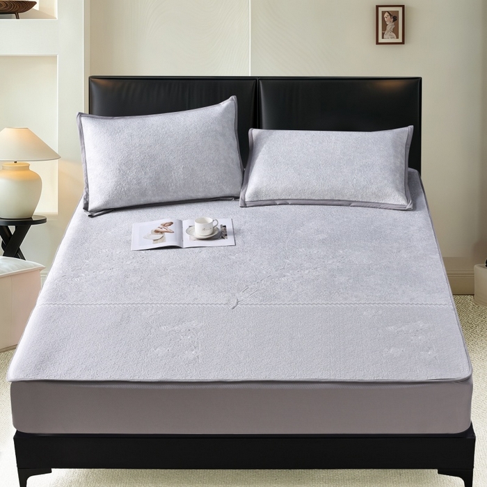 91家纺网 家纺一手货源 找家纺 雅诗帛 2026新款提花PE凉感冰丝席三件套 木兰-床笠灰