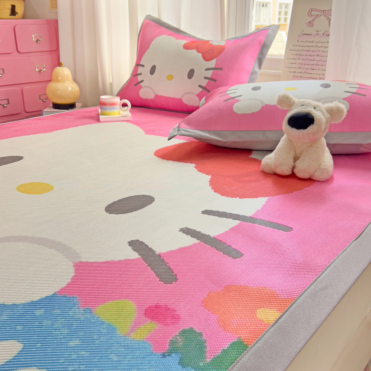 91家纺网 家纺一手货源 找家纺 川悦生活 2026新款时尚数码印花冰藤席 莓果花园