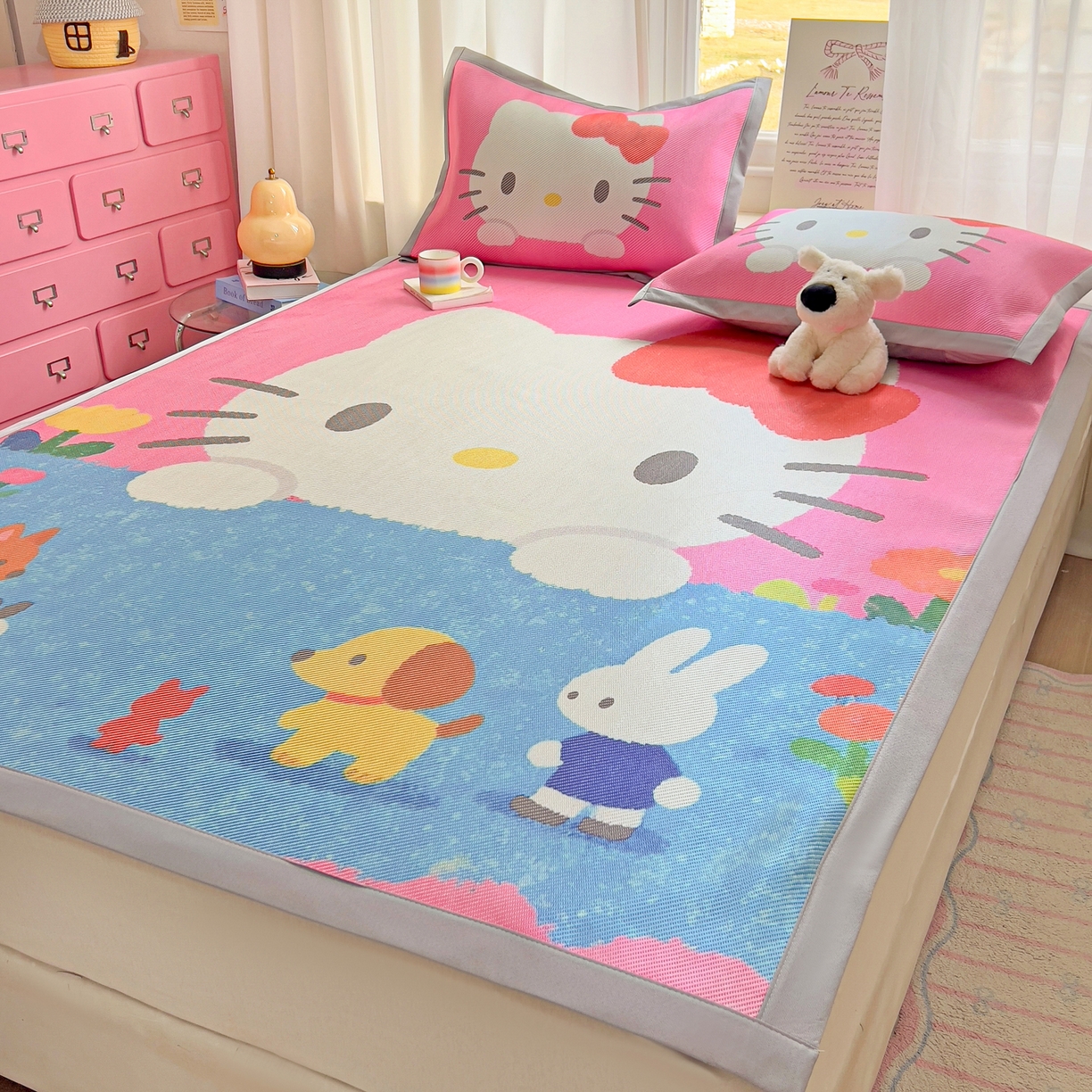 91家纺网 家纺一手货源 找家纺 川悦生活 2026新款时尚数码印花冰藤席 莓果花园