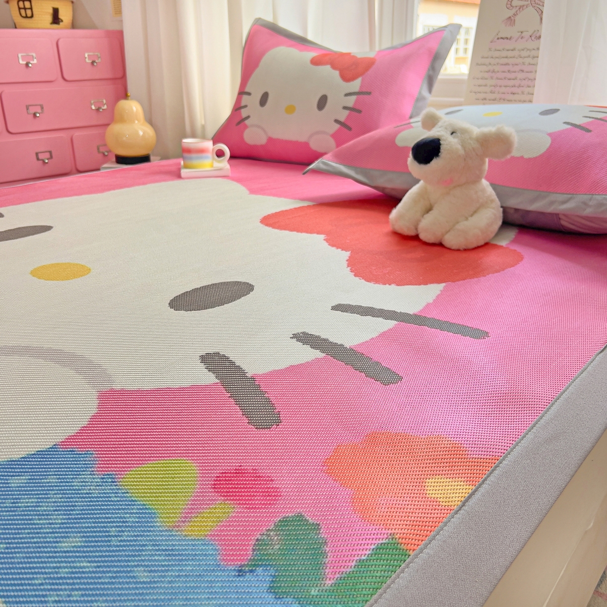 91家纺网 家纺一手货源 找家纺 川悦生活 2026新款时尚数码印花冰藤席 莓果花园