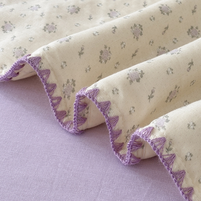 91家纺网 家纺一手货源 找家纺 爱她美家纺 2026新款A类全棉有氧双层纱大豆夏被夏凉被空调被四件套 弦上春-紫