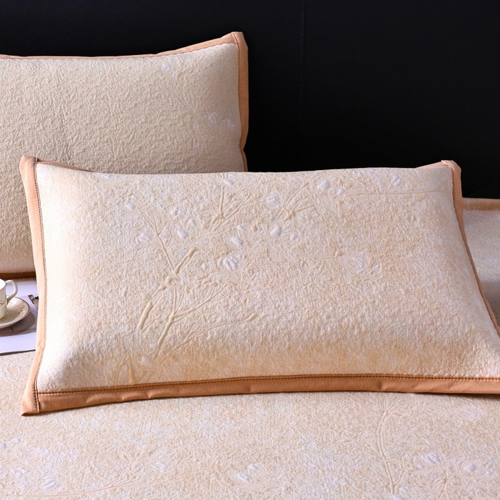 91家纺网 家纺一手货源 找家纺 雅诗帛 2026新款提花PE凉感冰丝席三件套 木兰-床笠咖