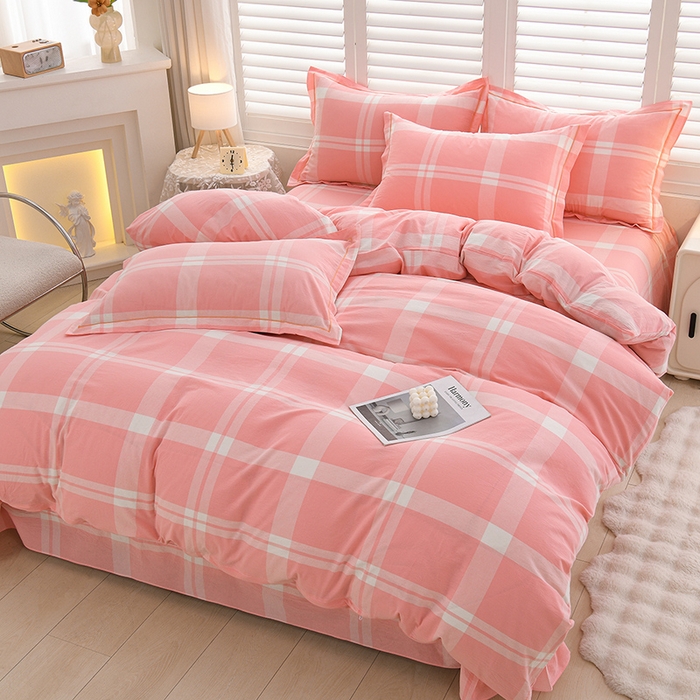 91家纺网 家纺一手货源 找家纺 润淳家居 2025新款A类全棉水洗棉四件套三件套多伦多 粉