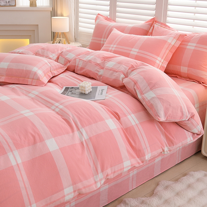 91家纺网 家纺一手货源 找家纺 润淳家居 2025新款A类全棉水洗棉四件套三件套多伦多 粉