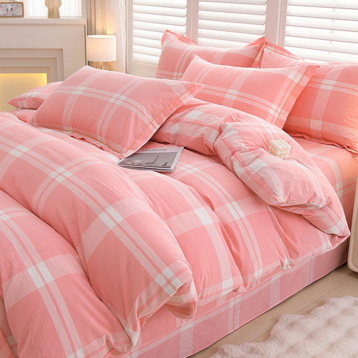 91家纺网 家纺一手货源 找家纺 润淳家居 2025新款A类全棉水洗棉四件套三件套多伦多 粉