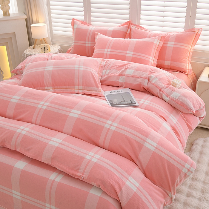 91家纺网 家纺一手货源 找家纺 润淳家居 2025新款A类全棉水洗棉四件套三件套多伦多 粉