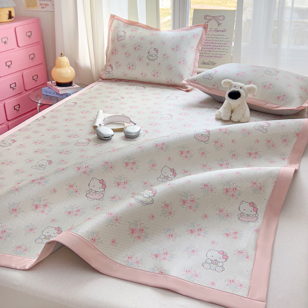 91家纺网 家纺一手货源 找家纺 川悦生活 2026新款时尚数码印花冰藤席 喵小花