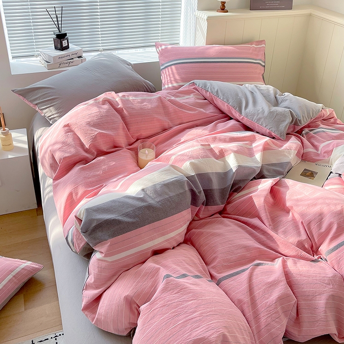 91家纺网 家纺一手货源 找家纺 春皖家纺 2026春夏新款全棉纯棉水洗棉四件套 素雅-蔻粉