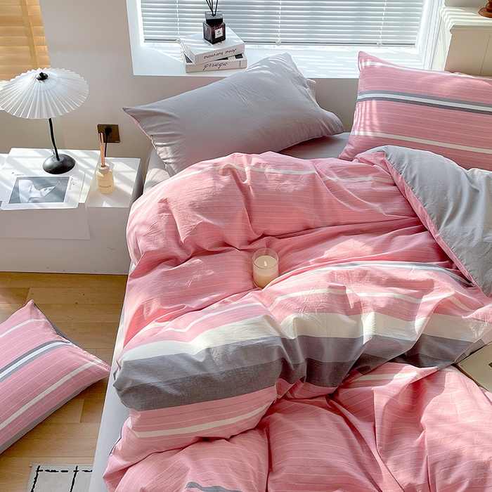 91家纺网 家纺一手货源 找家纺 春皖家纺 2026春夏新款全棉纯棉水洗棉四件套 素雅-蔻粉