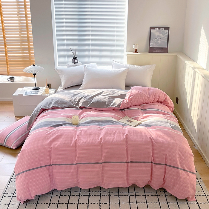 91家纺网 家纺一手货源 找家纺 春皖家纺 2026春夏新款全棉纯棉水洗棉四件套 素雅-蔻粉