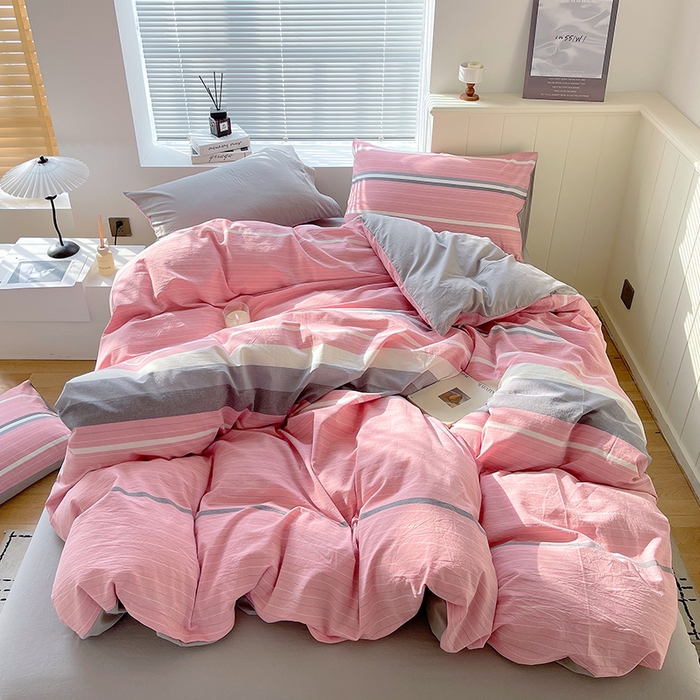 91家纺网 家纺一手货源 找家纺 春皖家纺 2026春夏新款全棉纯棉水洗棉四件套 素雅-蔻粉