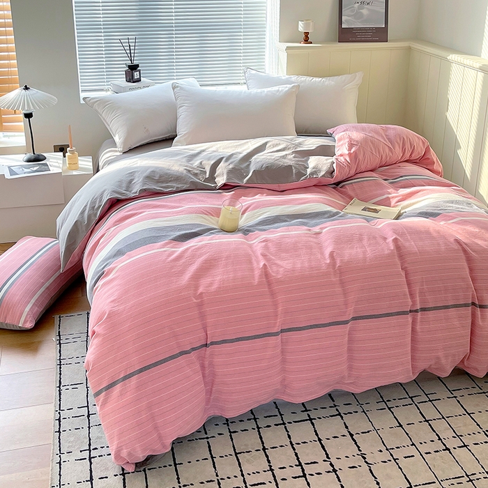 91家纺网 家纺一手货源 找家纺 春皖家纺 2026春夏新款全棉纯棉水洗棉四件套 素雅-蔻粉