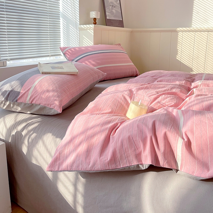 91家纺网 家纺一手货源 找家纺 春皖家纺 2026春夏新款全棉纯棉水洗棉四件套 素雅-蔻粉