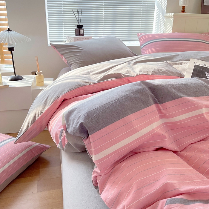 91家纺网 家纺一手货源 找家纺 春皖家纺 2026春夏新款全棉纯棉水洗棉四件套 素雅-蔻粉