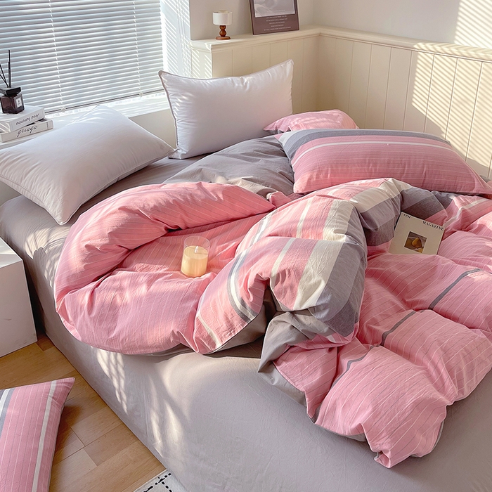 91家纺网 家纺一手货源 找家纺 春皖家纺 2026春夏新款全棉纯棉水洗棉四件套 素雅-蔻粉